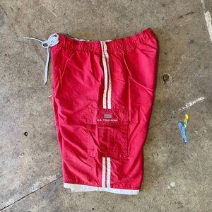 Red Vintage 2000s U.S Polo Assn. Baggy Cargo Swim Trunks